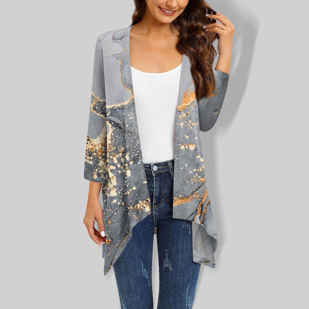 Женский кардиган неправильной формы с градиентным принтом и рукавами три четверти, куртка с карманами