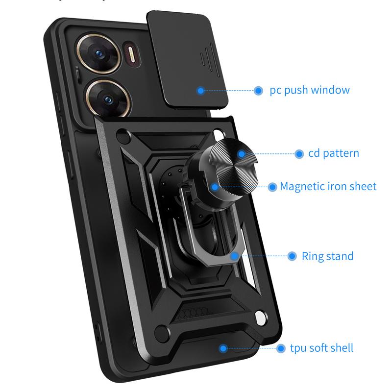 Armor Case For VIVO V29 5G V29e V27 Pro V27e V25 V25e V23 V23e V21 X80 Lite Cover Lens Protection With Ring Holder Coque Fundas