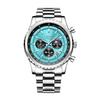 LIGE Men's Quartz Chronograph Watch, Sky Blue, Round, Stylish, Silver [Parallel Import]