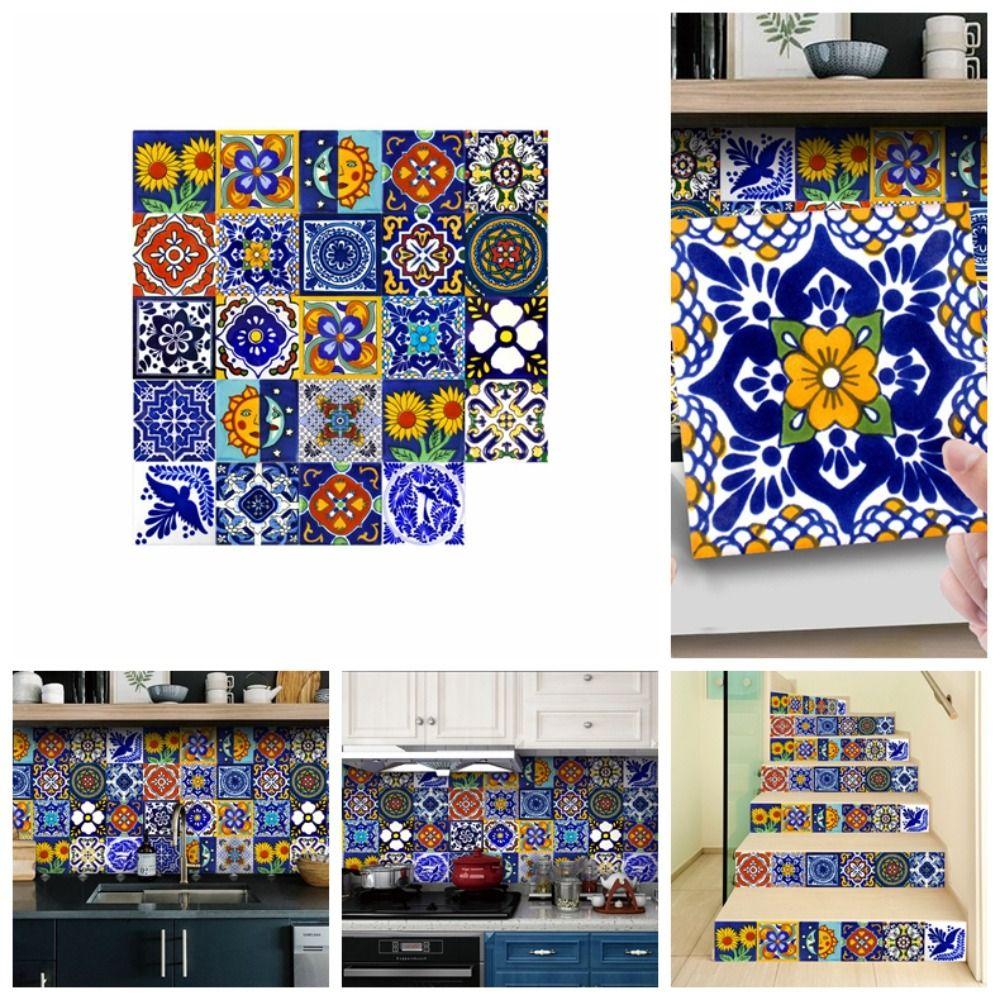 24pcs Self-adhesive Colorful Pattern Wall Decals Hard-wearing Waterproof Sticker  Staircase