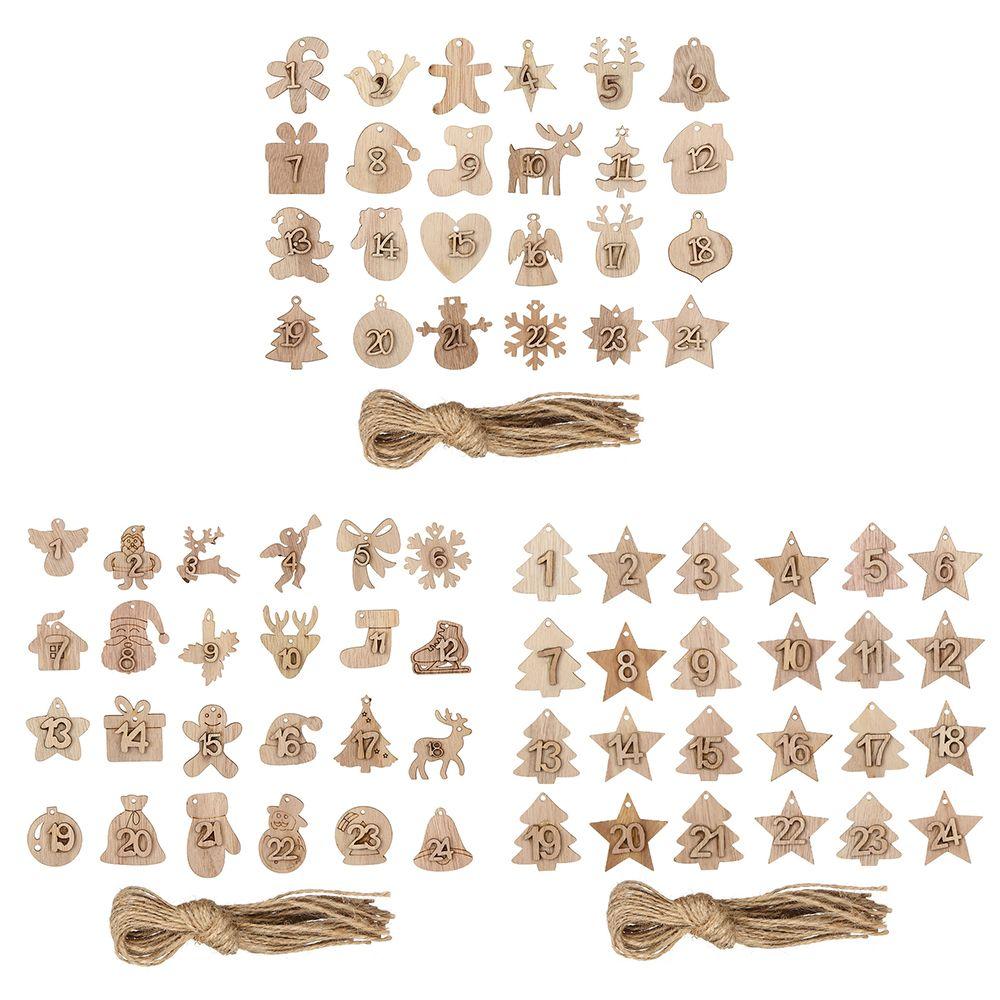 24 Number Label Christmas Advent Calendar Wooden Pendant Countdown Hanging Tags DIY Gift Bags Decor Biscuit Package