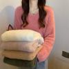 Winter Women's Clothing Knitted Sweater Soft Sticky V-neck Pullover Top Long Sleeve O Neck Loose Mink Fur Pullovers