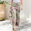 Женские брюки с высокой талией, эластичные, со шнуровкой, свободные, длинные, в стиле ретро, с цветочным принтом