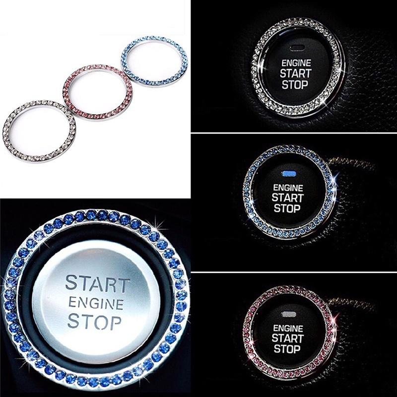 2 шт., металлические стразы, кнопка запуска двигателя автомобиля, кольцо, наклейка, украшение