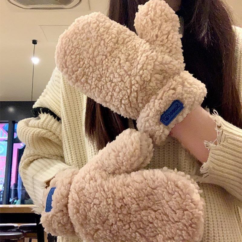 Теплые плюшевые варежки для женщин, плюшевые и утолщенные для осени и зимы, милые для велоспорта, морозостойкие, ветрозащитные и холодостойкие, милые