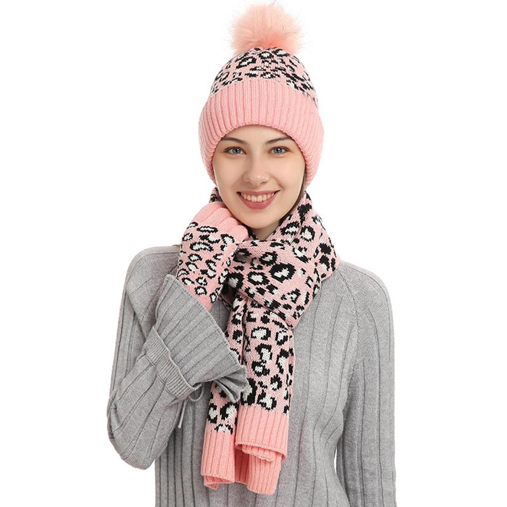 Women's And Men's Winter Fashion Warmth Cute Hat Scarf Gloves Casual Three Piece Set