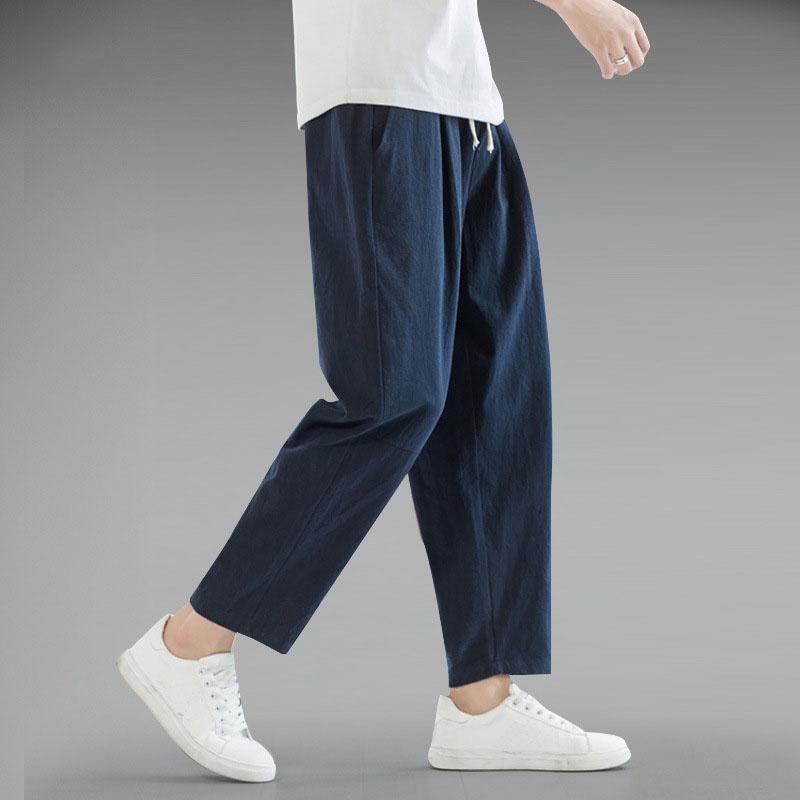 Японские хлопковые льняные брюки мужские летние прямые повседневные спортивные брюки из ледяного шелка мужские широкие льняные брюки большого размера