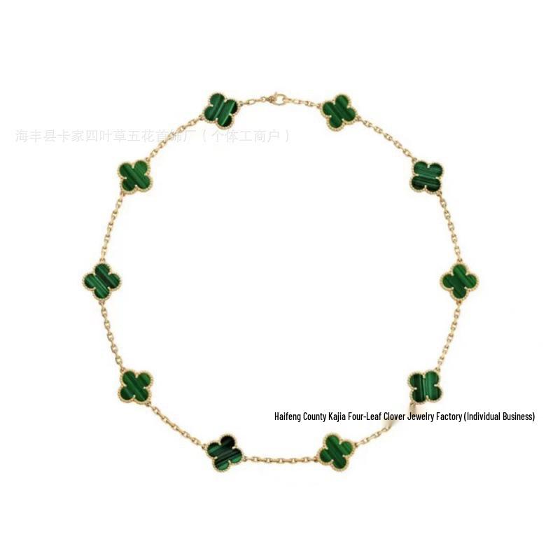 Premium 18K Gold CNC Four-Leaf Clover Necklace with Chalcedony & Mother-of-Pearl Inlays for Women