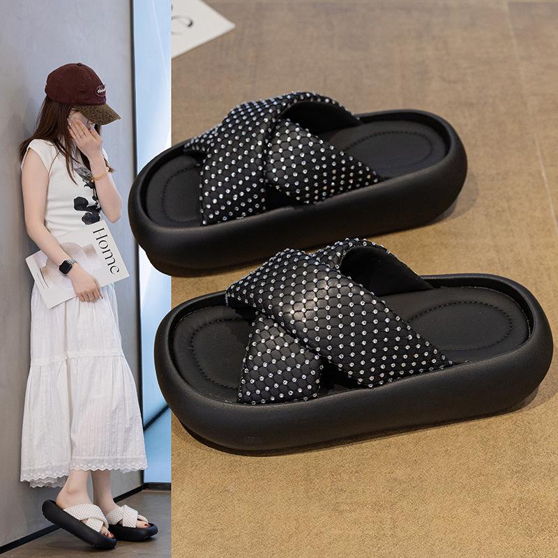 Хрустальный крест с тапочками на платформе женские 2025 новые для улицы высококлассные нескользящие сандалии