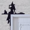 Black Cat Witch Broom Halloween Door Corner Decoration Indoor and Outdoor Acrylic Frame Wall Sculpture for Living Room