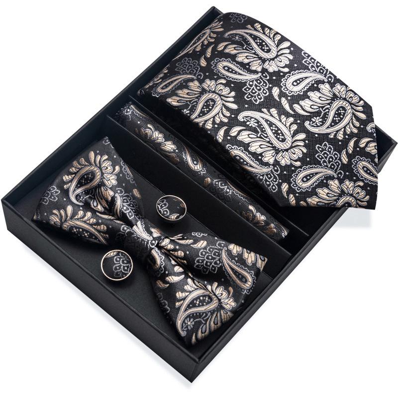 Комплект из 6 предметов, деловой мужской галстук, 8 см, галстук-бабочка, подарочная коробка.