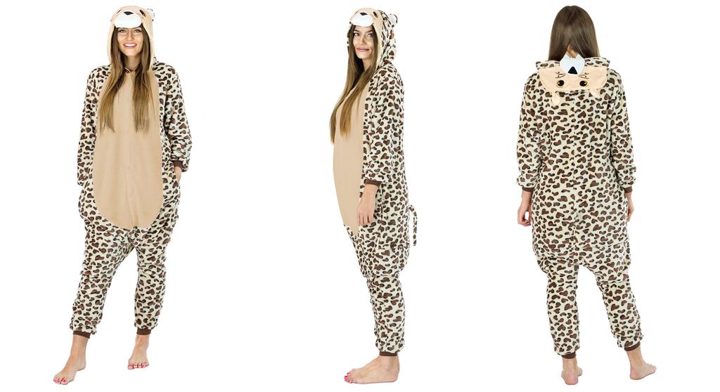 Onesie kigurumi costume cheetah warm pajamas disguise jumpsuit zipper l