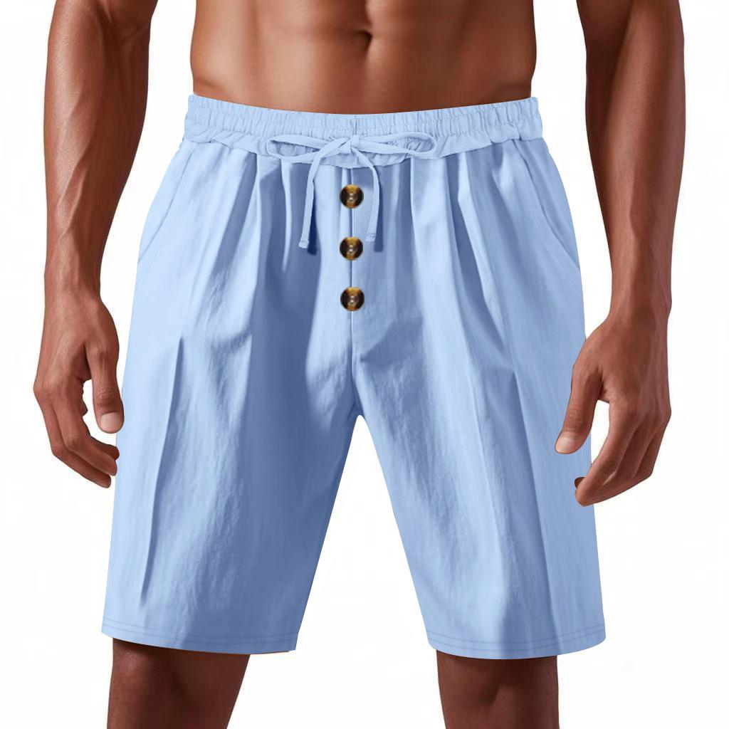 Men's Linen Trousers Summer Shorts Beach Casual Loose Straight Five Sports Shorts Man