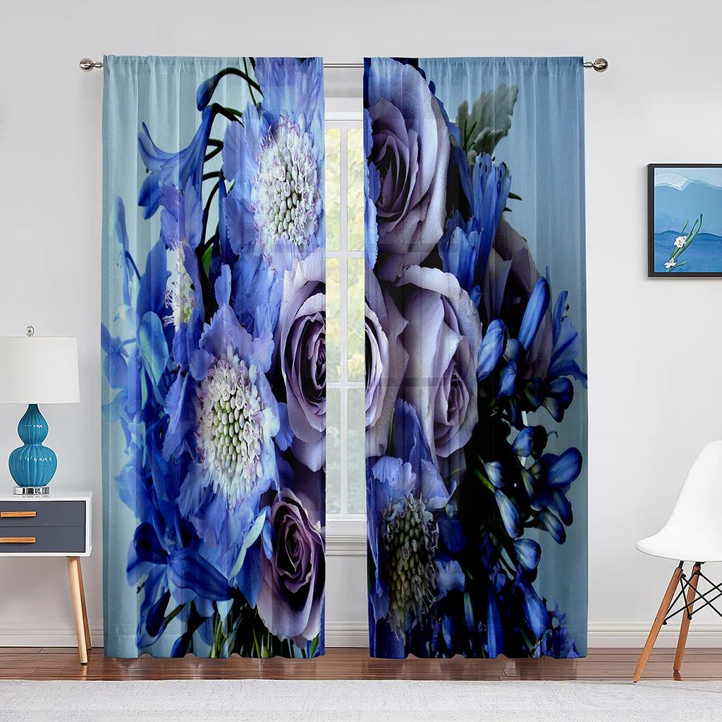 Весенние цветущие фиолетовые цветы, прозрачная вуаль, шторы для кухни, гостиной, спальни, современный декор, тюлевая занавеска, обработка окна