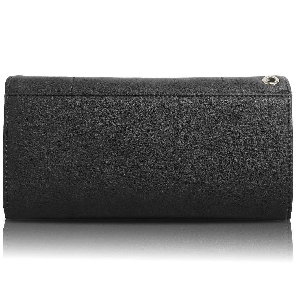 Outdoor Products Long Wallet with Synthetic Leather, Card Slots, Bill Slots, Coin Purse, Stitching, Metal Plate, Black