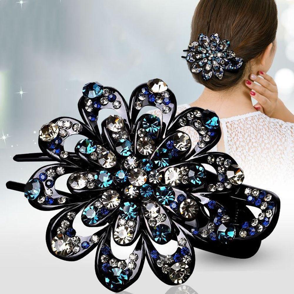 Hair Claw Rhinestone Duckbill Clip Korean Style Hairpin Flower Hair Clip Female Hair Accessories