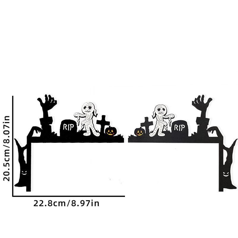 Мумия Надгробие Скелет Черный Кот Призрак Тыква Паутина Хэллоуин Дверная Рама Украшения