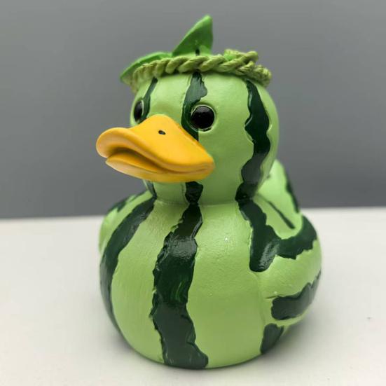 Fruit Duck Figurine Watermelon Dragon Fruit Cartoon Duck Resin Animal Statue Sculpture Home Office Decoration Ornament