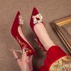 Красные свадебные туфли осень новые свадебное платье Ципао двойного назначения свадебные туфли многокаблучные на высоком каблуке одинарные туфли