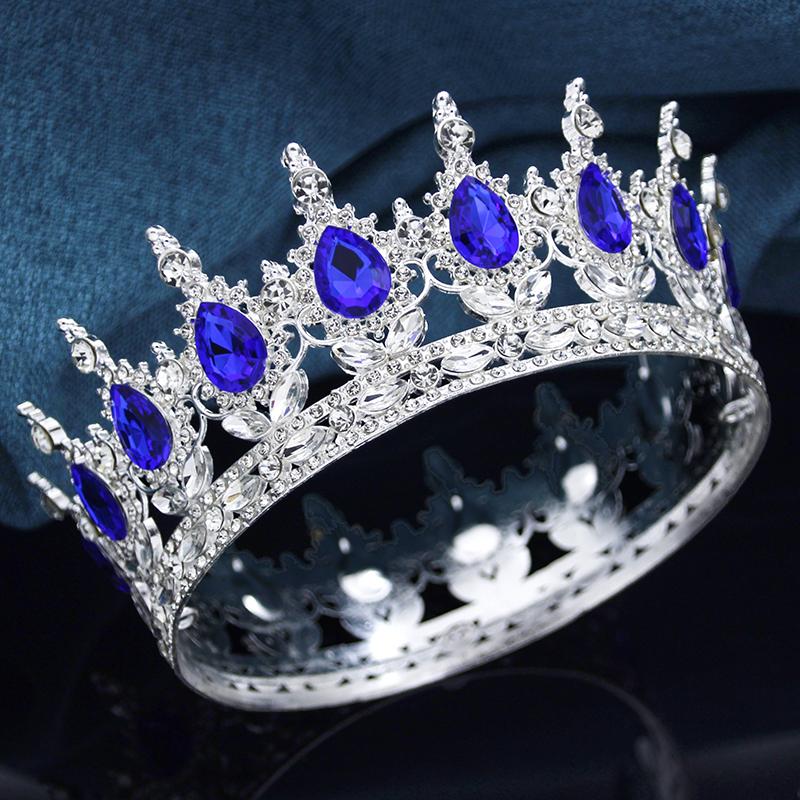 Baroque Round Crown for Bridal Wedding Royal Queen King Tiara Birthday Party Performance Head Accessories Diadem Jewelry