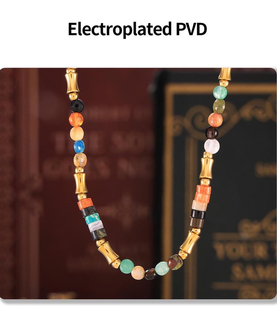 Bohemian Gold-Plated Beaded Choker with Colorful Natural Stones
