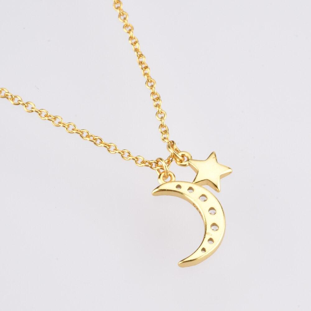 925 Sterling Silver Gold Zircon CZ Moon Star Pendant Charm Long Chain Necklace Women Wedding Jewelry Crystal Luxury