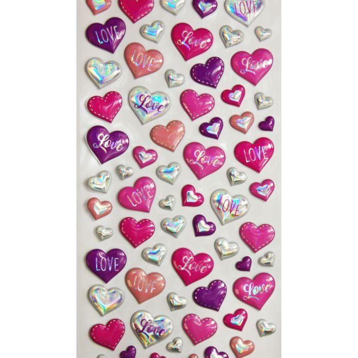 Reusable Stickers - 3D Relief - Hearts &; Love - Holographic
