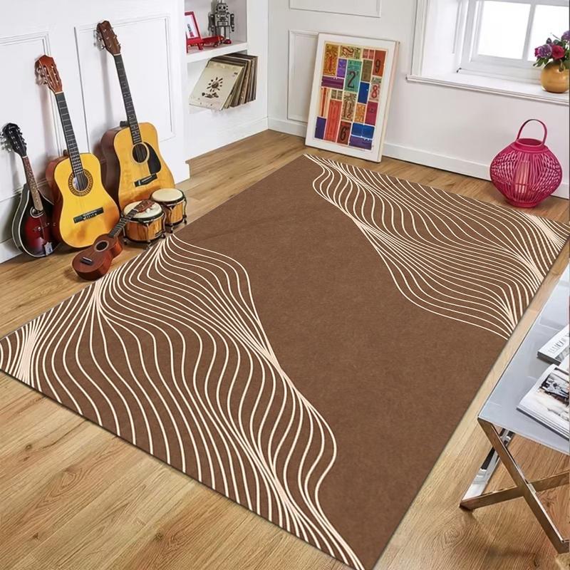 Minimalist Abstract Wave Line Print Area Rug, Soft Non-Slip Washable Floor Mat for Living Room Bedroom Kitchen Office