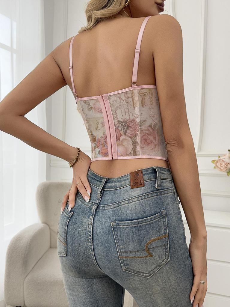 Slim Waist Floral Retro Sexy Herringbone Corset Vest for Women