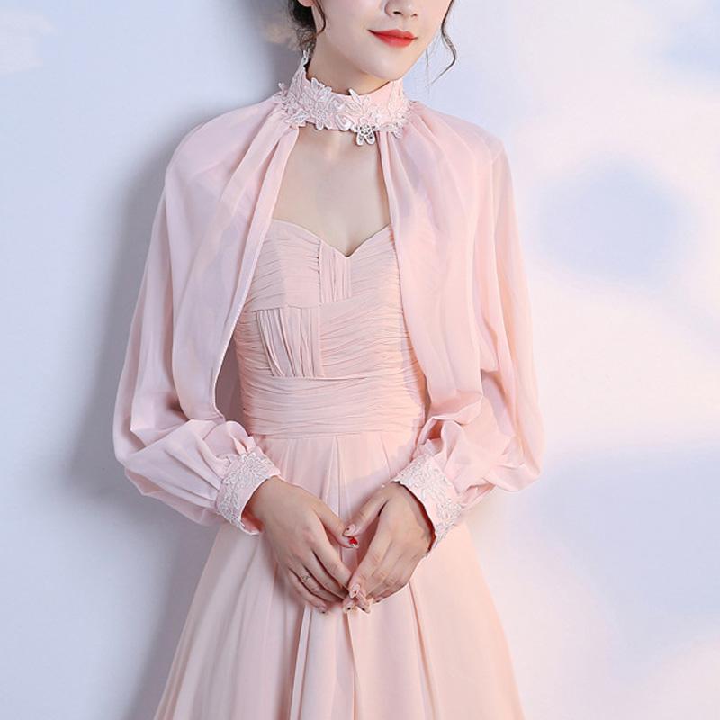 Элегантные мягкие шифоновые накидки для выпускного с длинными рукавами, свадебная шаль, летняя солнцезащитная свадебная накидка