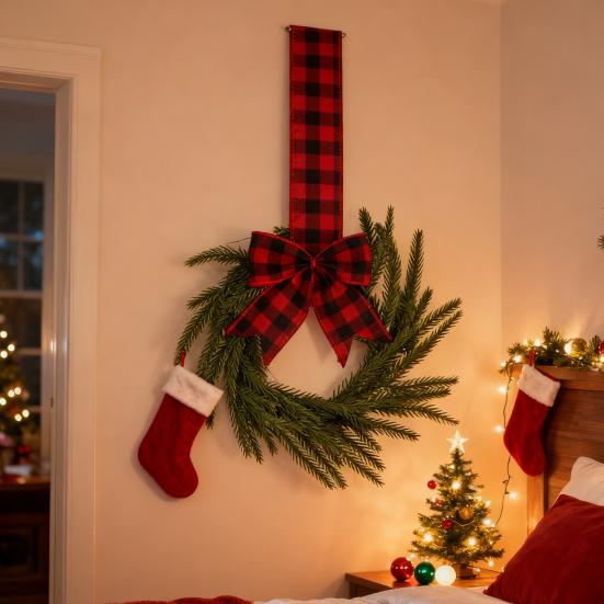 6 Pcs Mini Christmas Wreaths Artificial Norfolk Pine Wreath Small Cabinet Wreath with Bow for Kitchen Window Front Door Holiday Decor