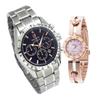 Pair Watch Don Clark Watch High Performance Domestic Made In Japan Chronograph ANNE Clark Watch Pink Gold Moving Stone Bracelet Set of 2 Easy Belt