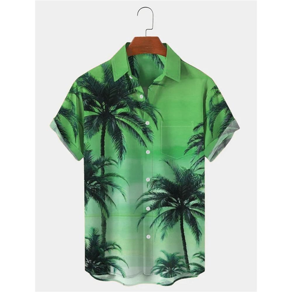 Мужская футболка с пряжкой, короткий рукав, уличный стиль, узор с изображением кокосовой пальмы, гавайская летняя рубашка, топ для пляжного отдыха