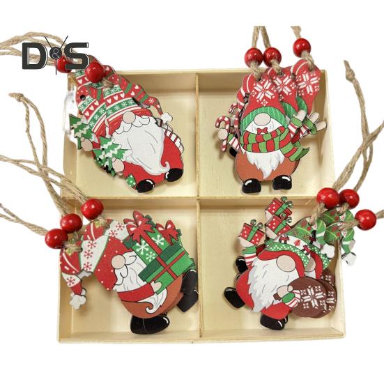 12 Pcs Christmas Wooden Ornaments Hanging Gnome Gingerbread Man Decorations Xmas Tree Pendant for Holiday Home Decor