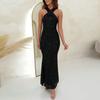 Women Evening Dress Shiny Sequin Halter Neck Sleeveless Backless Slim Fit Sheath Off Shoulder Pure Color Ankle Length Party Prom Wedding Maxi Gown