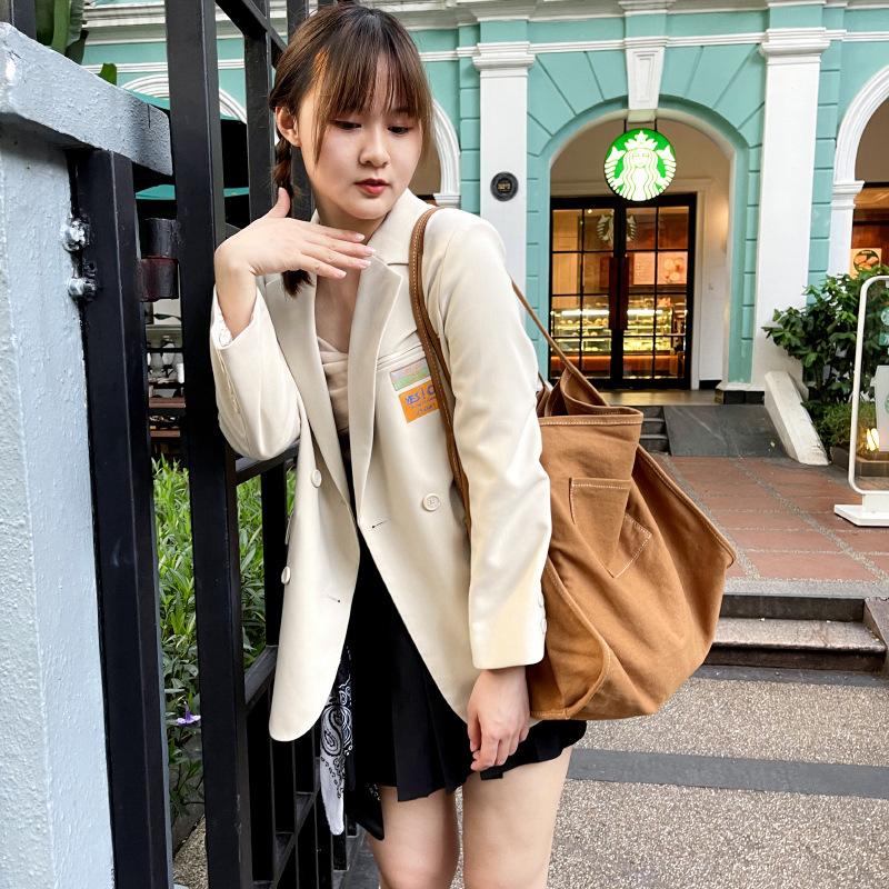 Однотонная женская сумка All-in-one, холщовая сумка на одно плечо, большая вместительная сумка для покупок, сумка на одно плечо