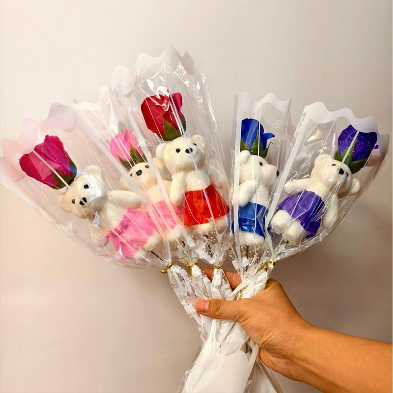 1/5pcs Artificial Rose Flowers Cartoon Scented Flower Soap Roses Mother's Day Bear Soap Bouquet Wedding Home Decorations