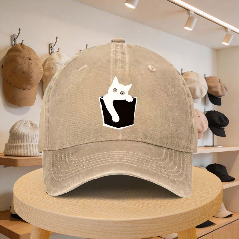 Mens Baseball Cap with Cute Cat Pocket Pattern Stylish Casual Adjustable Hat for SpringAutumn Outings Travel Beach Vacati