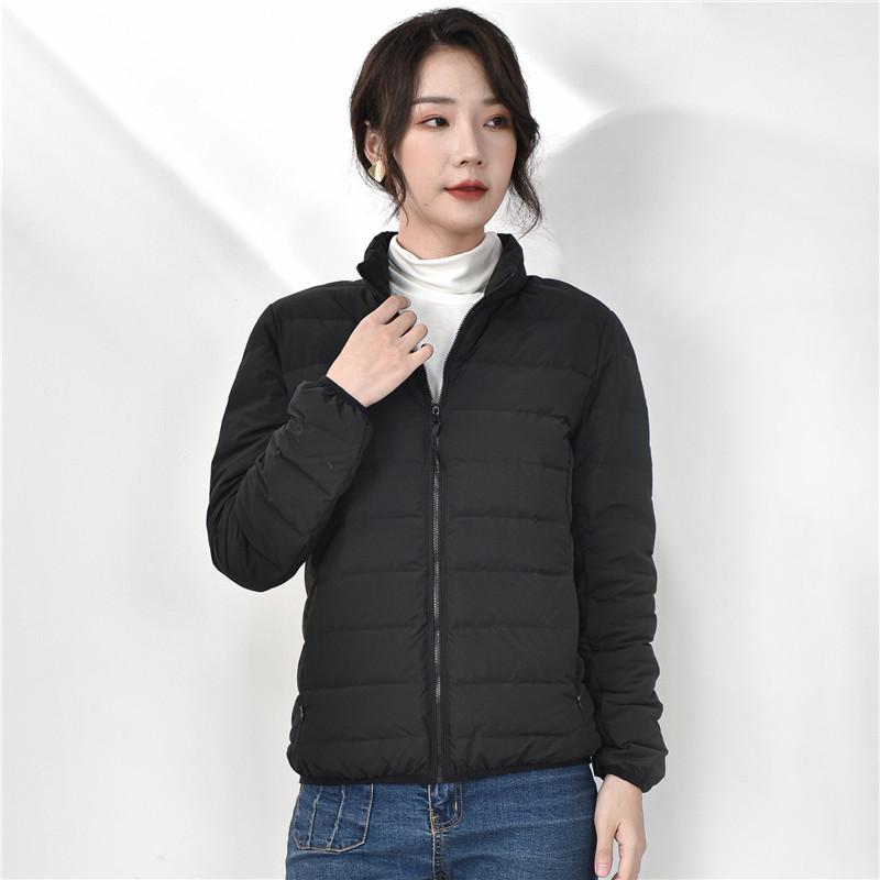 Down jacket women's stand-up collar long-sleeved slim-fitting seamless short white duck down zipper jacket casual versatile
