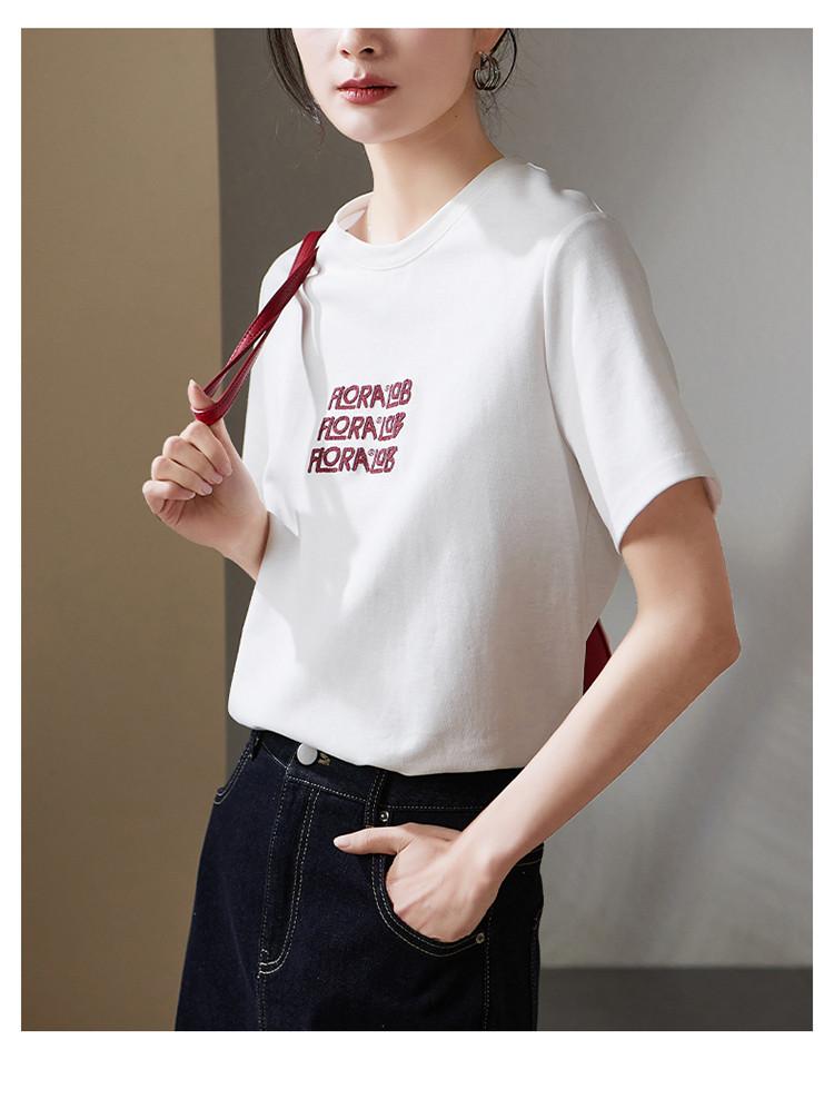 Fashion embroidered short sleeved t-shirt for women in summer 2026, thin and loose casual pullover top