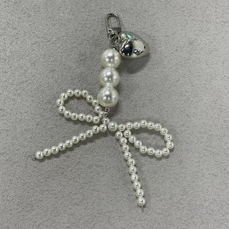 Брелок для ключей Ins Style Bowknot Pearls Metal Love Phone Подвеска для наушников Чехол для сумки Декор Брелок для ключей от автомобиля