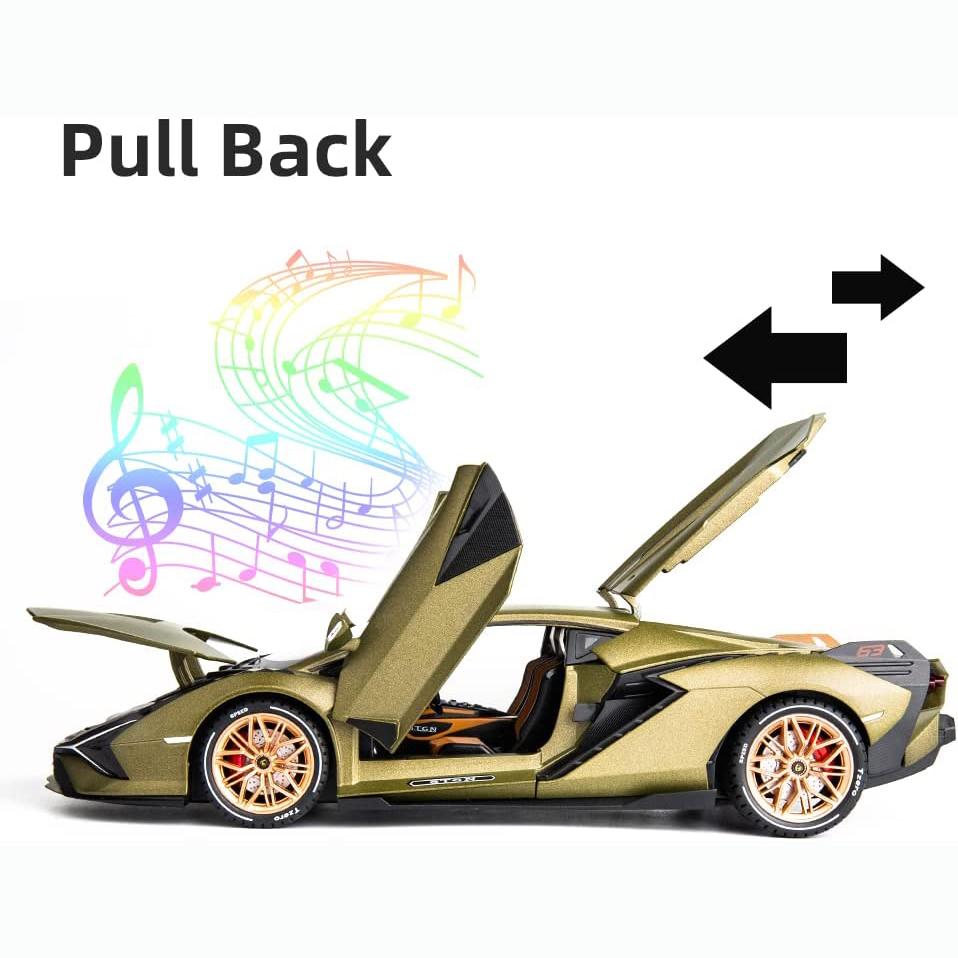 1/18 масштаб Lambo Sian, литая под давлением модель автомобиля, игрушечный автомобиль с откатным механизмом, звуком и светом для детей, взрослых, подарочная коллекция