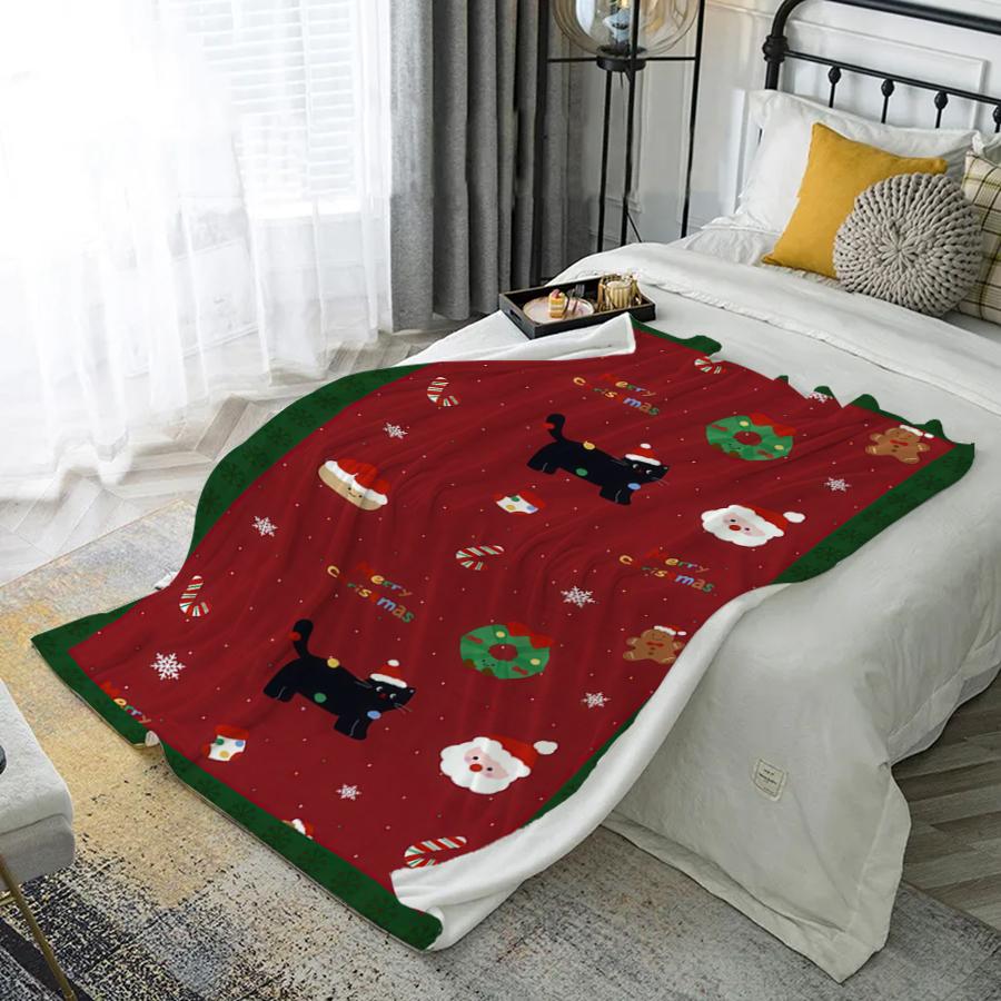 Merry Christmas Snowflakes Microfiber Flannel Cover Blanket Bedroom Living Room Sofa Soft And Comfortable Home Decoration