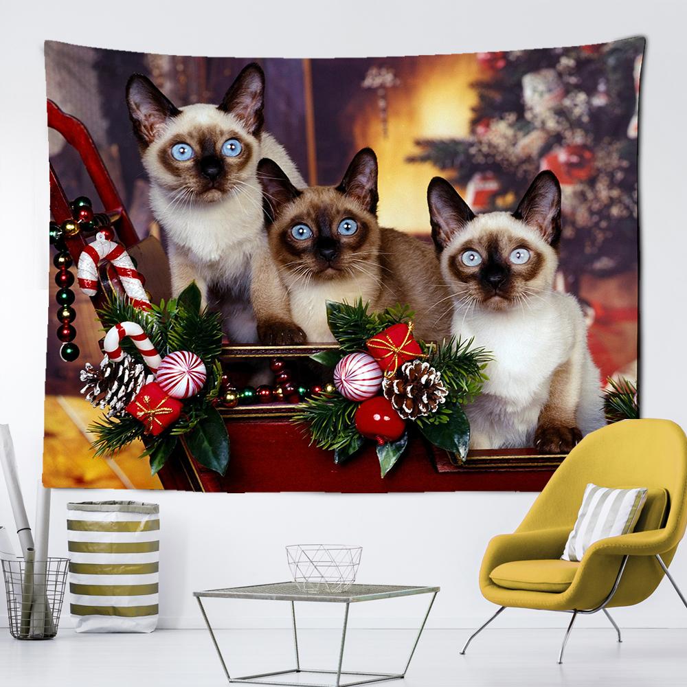 Рождественский гобелен с котом, подвесной настенный, Рождественский подвесной тканевый декор, сцена для спальни, вечеринки, гостиной, Рождественский гобелен