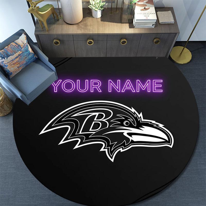 Custom Name,Baltimore Ravens pattern round rug,Carpet Rug for Living Room Bedroom Playroom ,Non-slip Floor Mat,Holiday Gifts and Birthday Gifts.