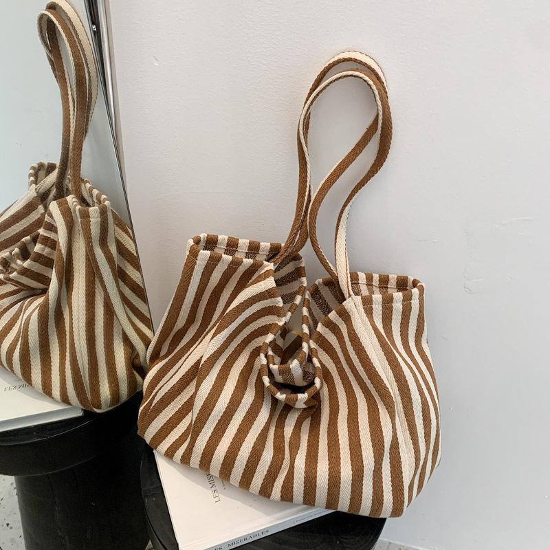 Холщовая сумка большой вместимости для женщин, модная полосатая сумка на плечо, новая сумка с верхней ручкой, дорожная сумка, сумка для покупок