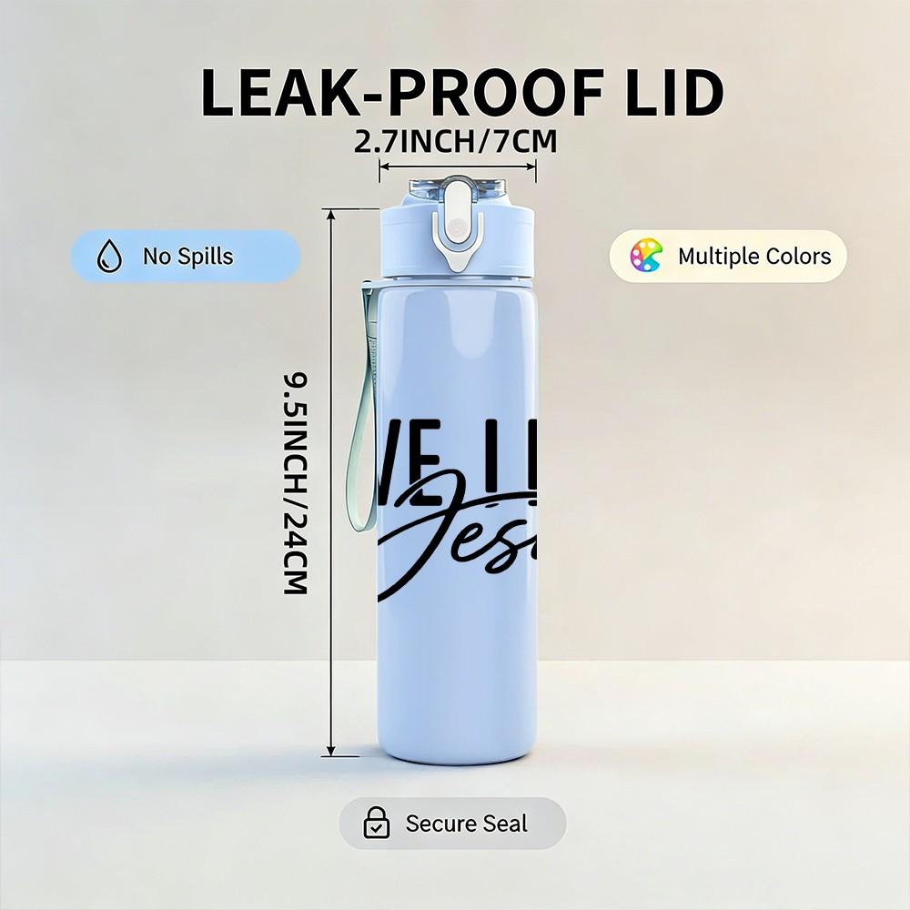 1PC Love Like Jesus Script Print 750ml Color Plastic Sports Water Bottle Leakproof Flip Straw Lid Suitable for Sports Office Home Use