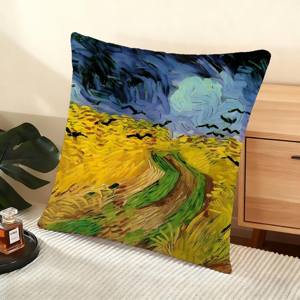 V-Van Gogh Oil Painting Cushion Cover Soft Short Plush Pillow Cover Smooth Cozy Texture Aesthetic Cushion Case Home Decor