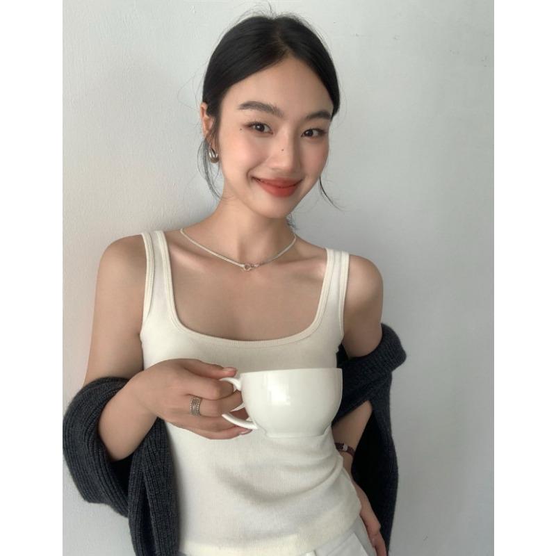 Basic One Cup Square Collar Autumn Winter Warm Small Vest Close To The Natural Inside with A Bottom Strap Underwear Woman