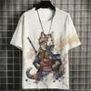 Cat Samurai Pattern T Shirt For Men Trendy Animal 3D Printed Tees Casual Short Sleeve Oversized Street T-Shirts Round Neck Tops